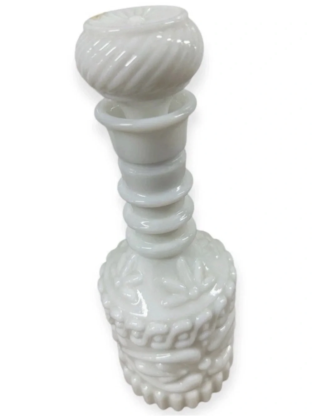 Vintage Milk Glass Cruet Decanter Bottle w Stopper PAT 1908 11.5” White